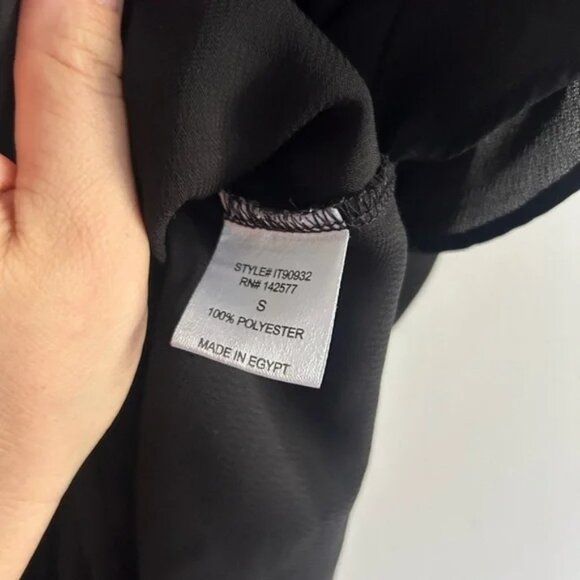 Fashion Nova, size S, black blouse top, keyhole tie up front, ruffles, sheer - Picture 2 of 6